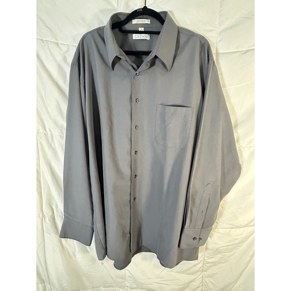 CEZANI Mens Gray Button Down Long‎ Sleeve Dress Shirt Size 18 34 35 Polyester